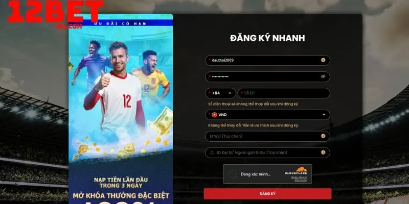 Thông tin đăng ký 12BET đơn giản 